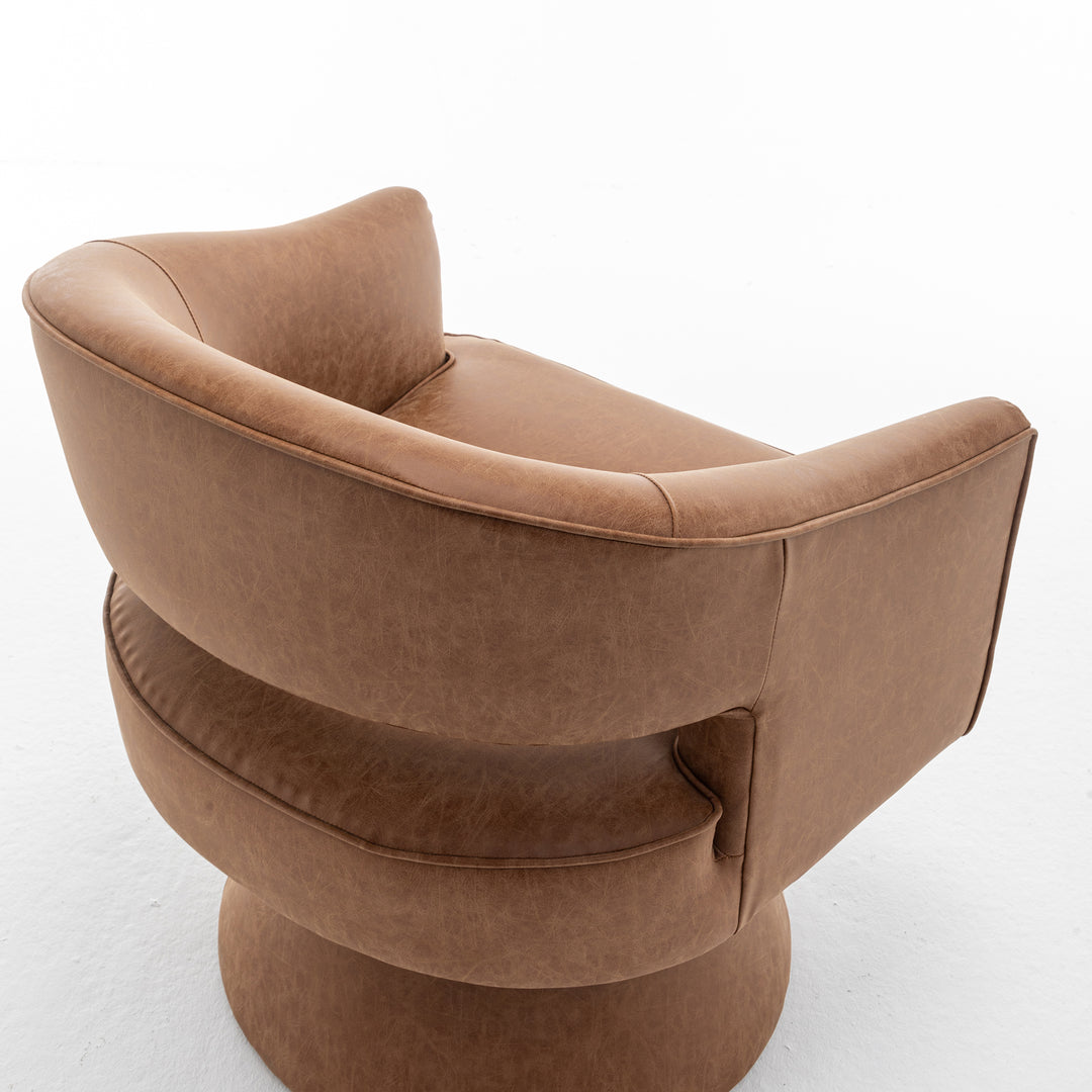 SEYNAR Modern PU Leather 360 Degree Swivel Accent Barrel Chair Image 10