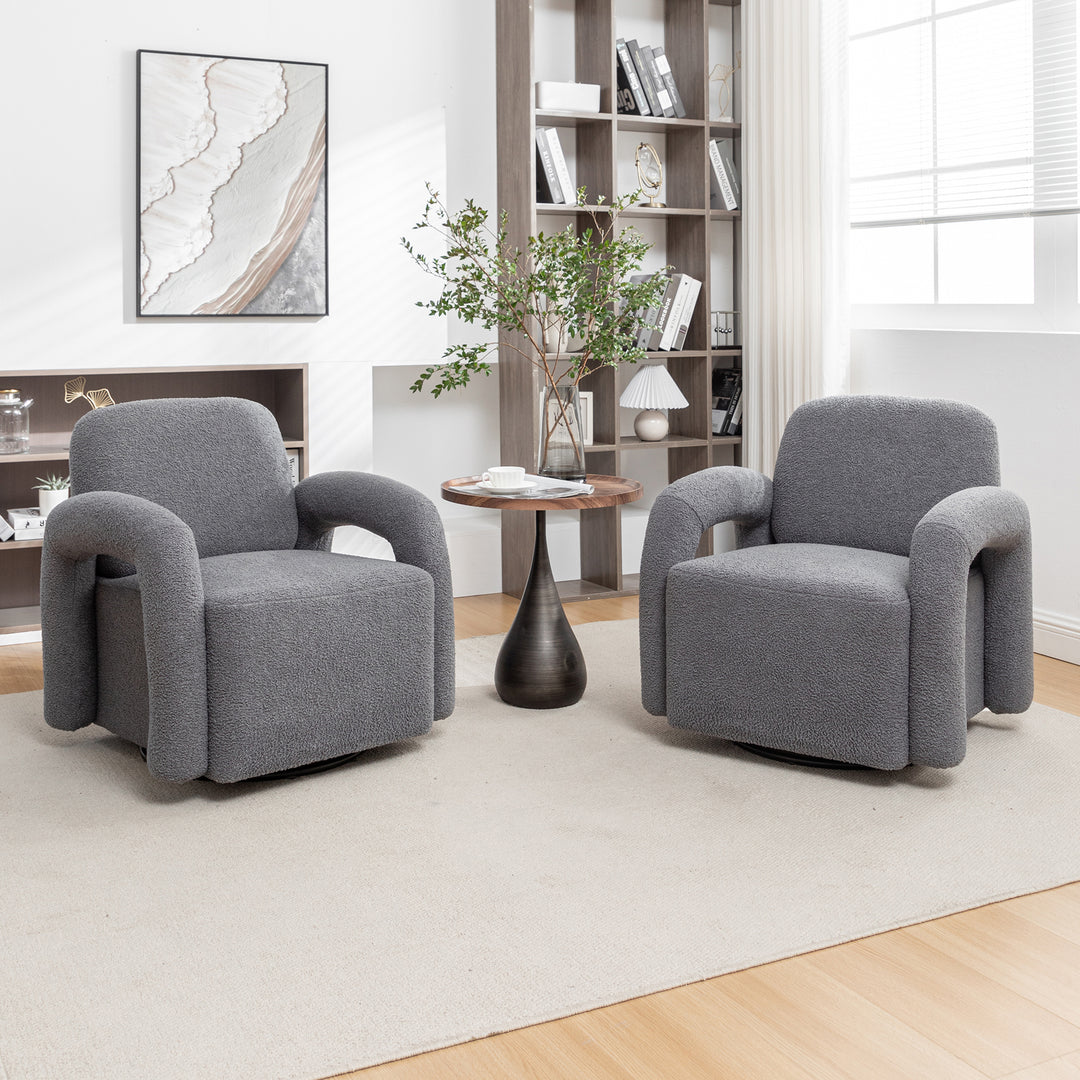 SEYNAR Modern Glam Teddy Upolstered 360 Degree Swivel Accent Arm Chair Set of 2 Image 3