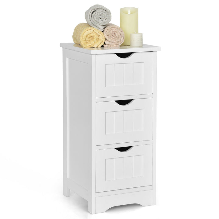 Costway White Floor Storage Cabinet Bathroom Organizer Free Standing 2/3/4 Drawers Image 2