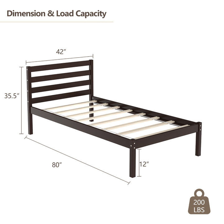 Twin Size Wood Platform Bed Frame with Headboard Slat Support Mattress Image 3