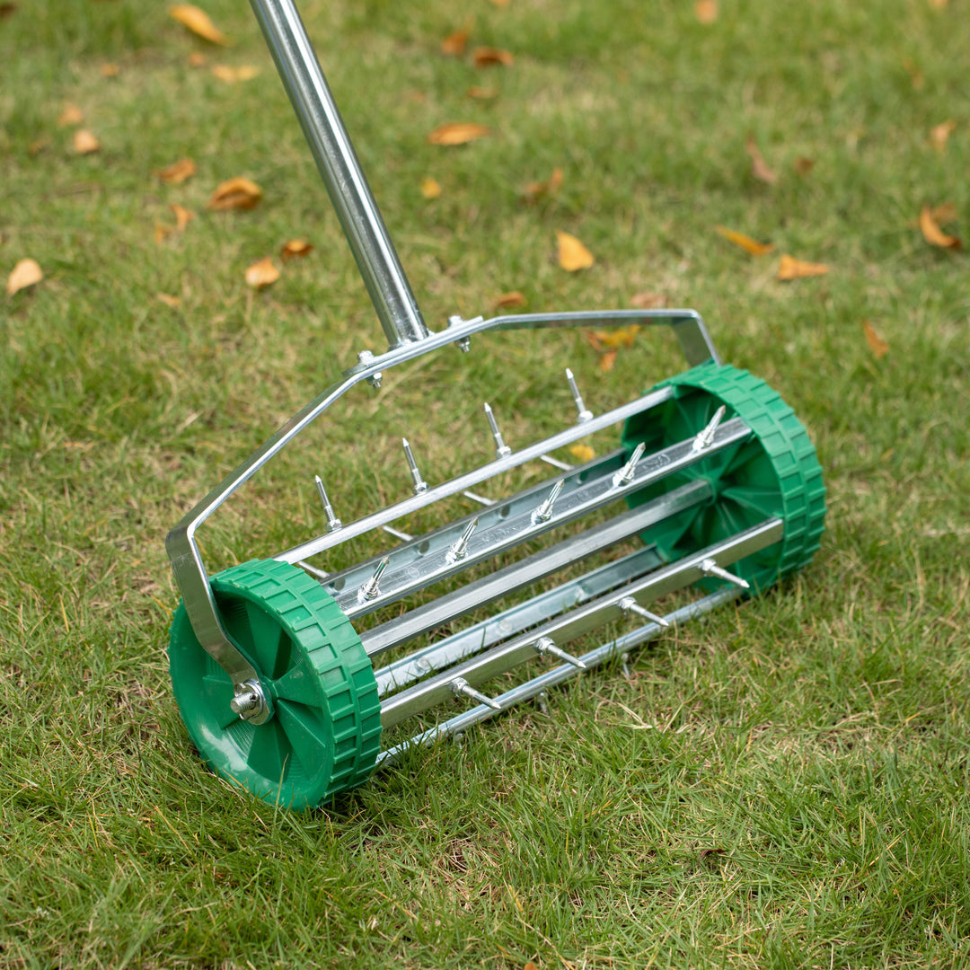 Durable Rolling Lawn Aerator Steel Handle Sharp Metal Tines 16.5in x 57.5in Image 3