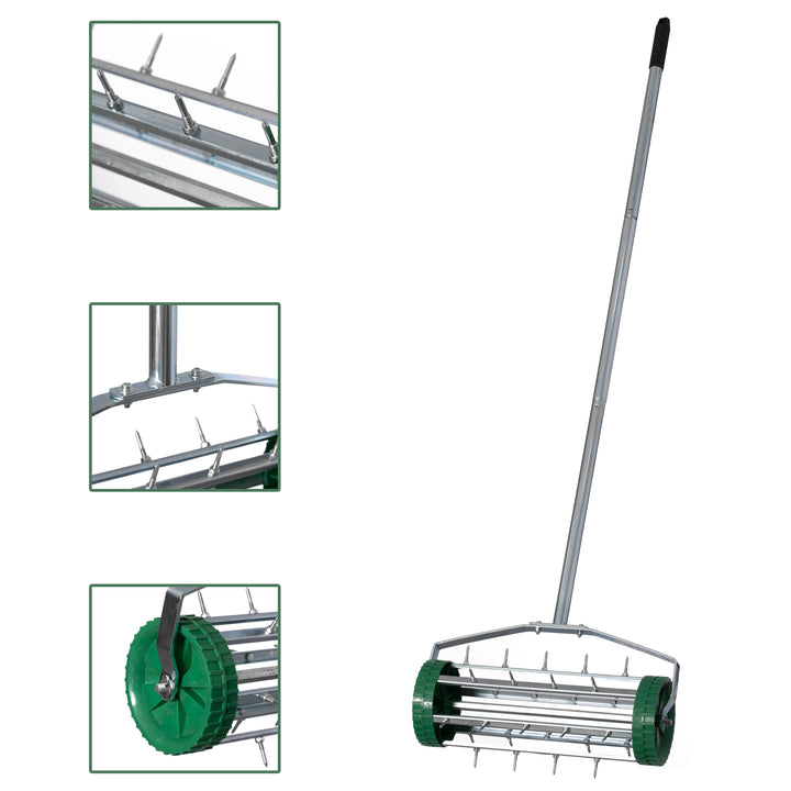 Durable Rolling Lawn Aerator Steel Handle Sharp Metal Tines 16.5in x 57.5in Image 6