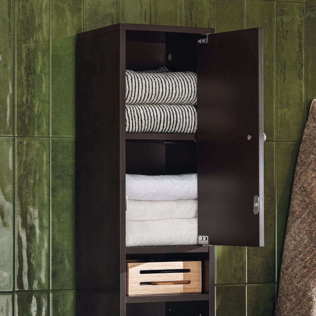 Haotian BZR34-BR, Bathroom Tall Cabinet with 1 Drawer, 2 Doors and Adjustable Shelves Image 3