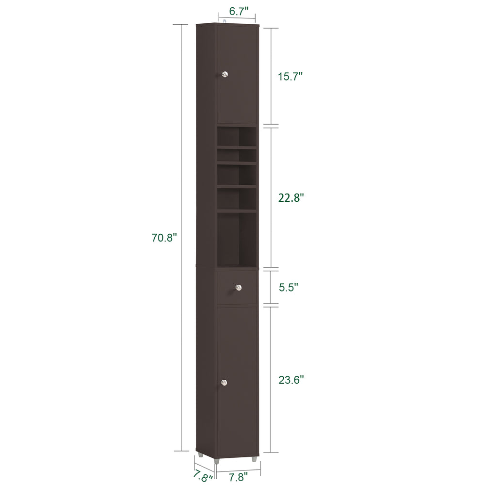 Haotian BZR34-BR, Bathroom Tall Cabinet with 1 Drawer, 2 Doors and Adjustable Shelves Image 2