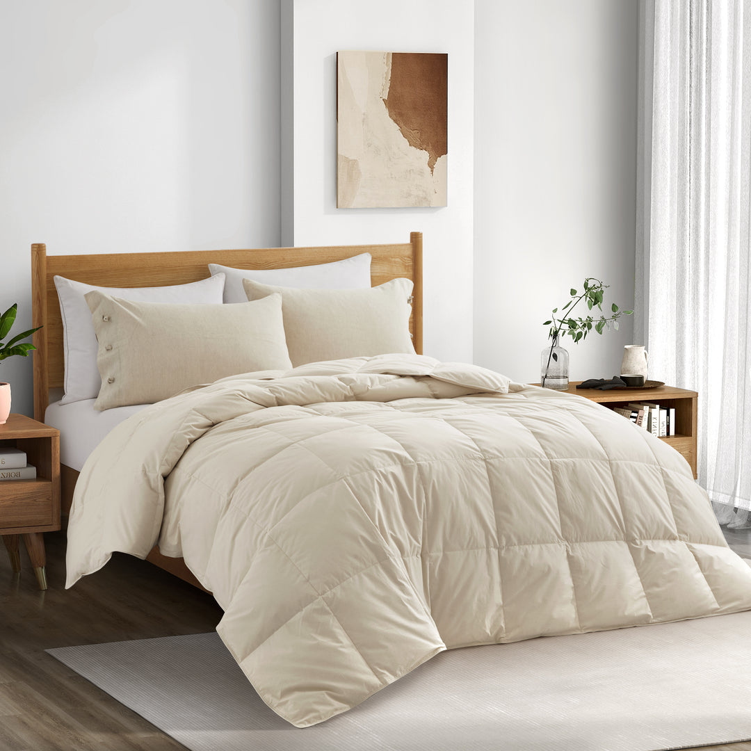 Hotel Luxury Goose Feather Down Comforter with Organic Cotton Shell- Fluffy Duvet Insert for Medium Weight and Image 5