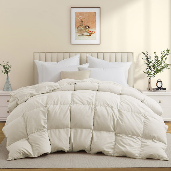 Goose Feather Down Comforter,Premium Comforter for All Seasons with 8 Tabs, Luxury Hotel Duvet Insert Image 1