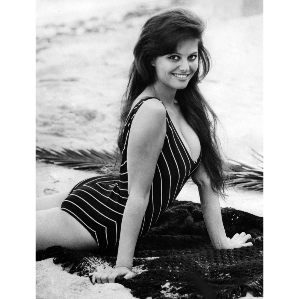 Claudia Cardinale white striped one piece Photo Print (8 x 10) - Item DAP14164 Image 1