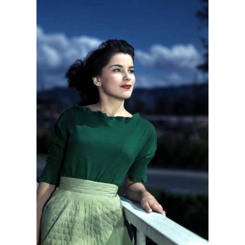 Debra Paget- Green outfit leaning on railing Photo Print (8 x 10) - Item DAP16761 Image 1