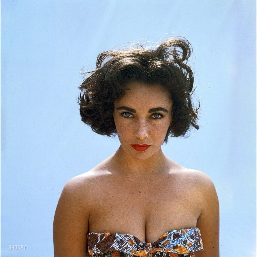 Elizabeth Taylor - Headshot on Blue Background Photo Print (8 x 10) - Item DAP17809 Image 1