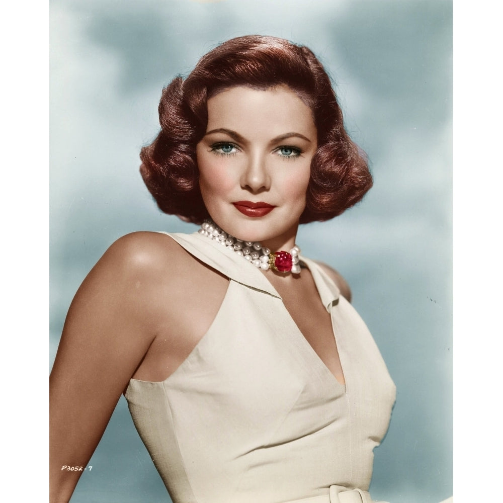 Gene Tierney - Red Jewel Necklace and White Top Photo Print (8 x 10) - Item DAP18179 Image 1