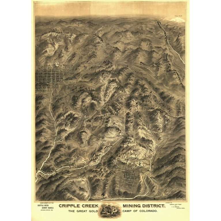 Old Map of Cripple Creek Colorado 1895 Teller County Poster Print (18 x 24) Image 1