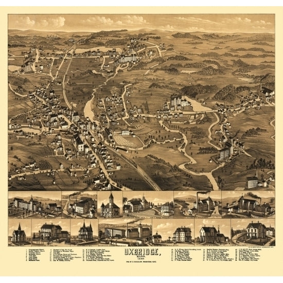 Historic Map of Uxbridge Massachusetts 1880 Worcester County Poster Print (24 x 36) Image 1