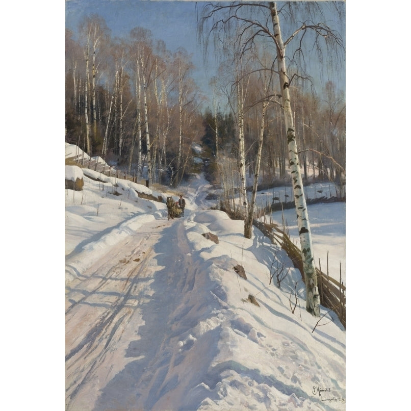 Sleigh Ride on a Sunny Winter Day Poster Print by Peder Monsted (18 x 24) Image 1