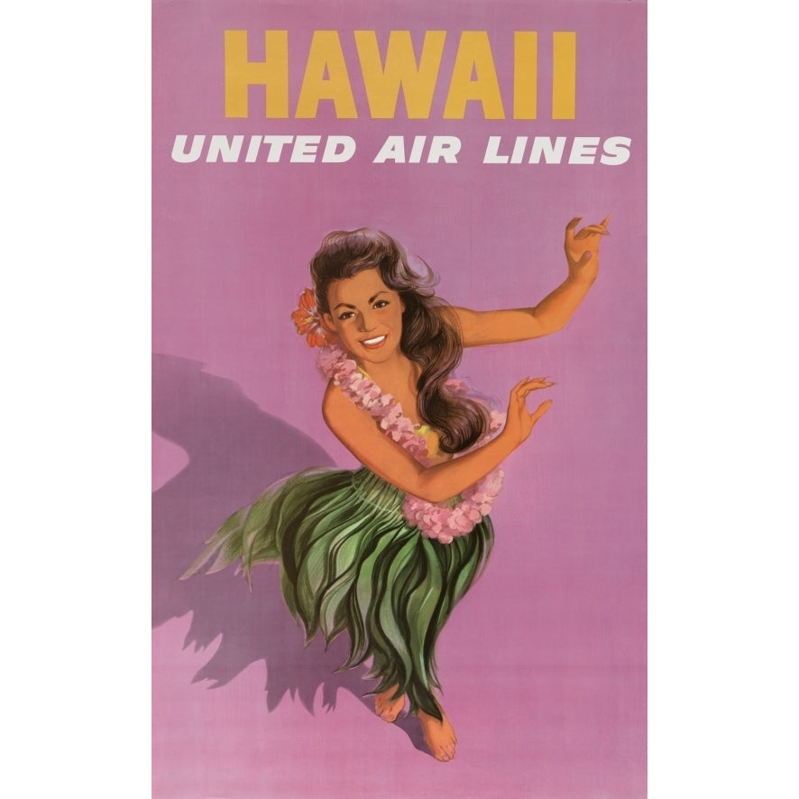 Vintage Travel Hawaii Hula Girl United Air Lines Purple Poster Print (24 x 36) Image 1