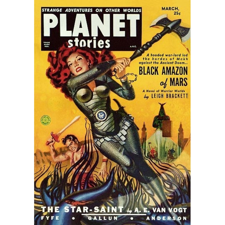 Vintage Sci Fi Planet Stories Black Amazon Mars Poster Print (24 x 36) Image 1