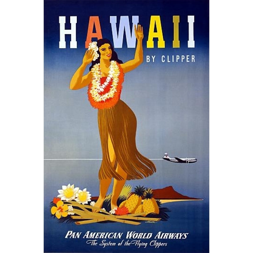 Hawaii By Clipper Hula Pan Am Vintage Travel Poster Print (18 x 24) Image 1