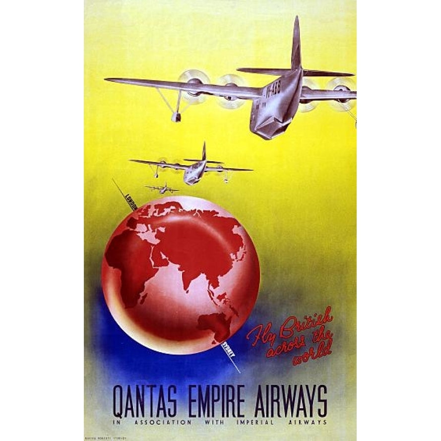 Qantas Empire Airways Old Vintage Travel Poster Print (24 x 36) Image 1