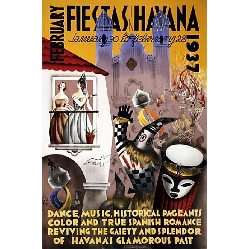 February Fiesta Havana 1937 Vintage Travel Poster Print (18 x 24) Image 1