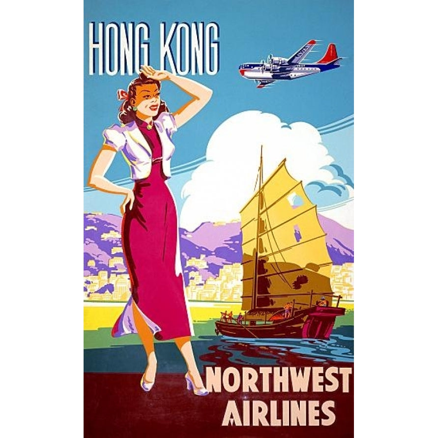 Hong Kong Northwest Airline Oriental Travel Poster Print (18 x 24) Image 1