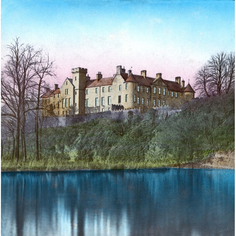 Magic Lantern slide circa 1900 hand coloured. Victorian/Edwardian era. Brechin Castle is a castle in Brechin Angus Image 1