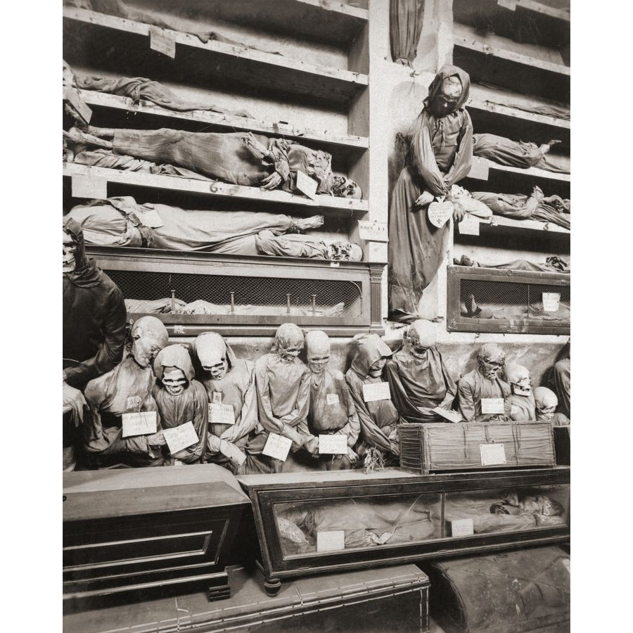 Mummified bodies of deceased monks in the Capuchin Catacombs of Palermo Sicily Italy. After a work by Italian Image 1