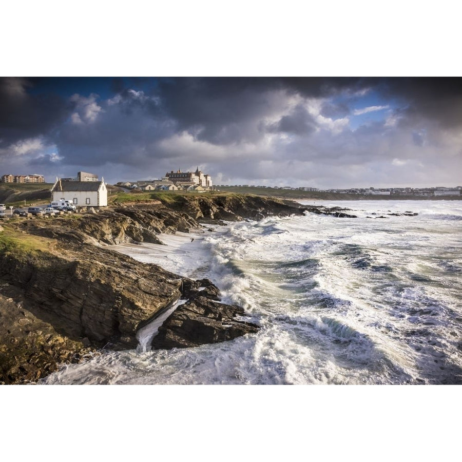 High tide and choppy seas at Little Fistral in Newquay in Cornwall. Poster Print by Loop Images Ltd. (18 x 12) Image 1