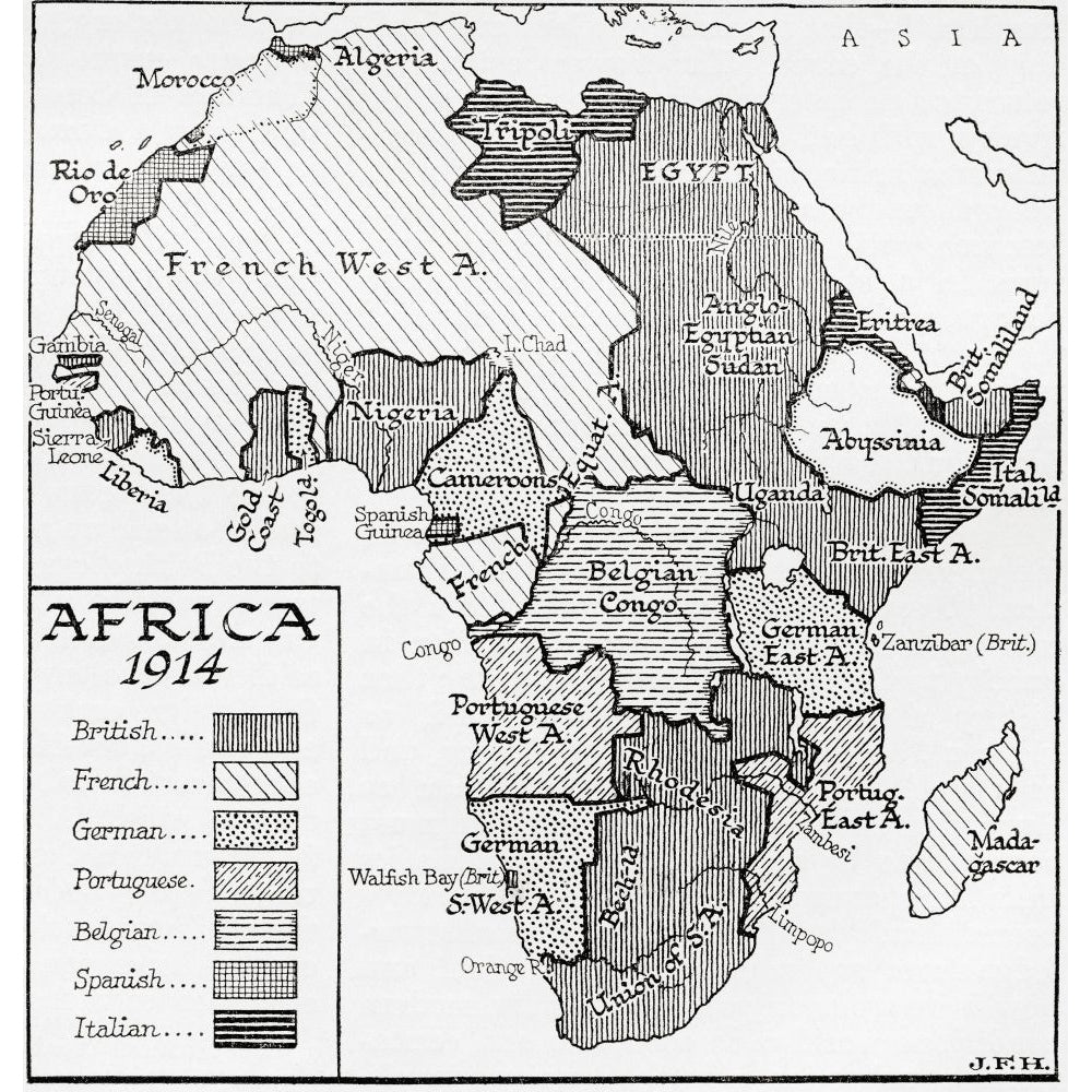 Map of Africa in 1914. From the book Outline of History by H.G. Wells published 1920. Poster Print by Ken Welsh (14 x Image 1