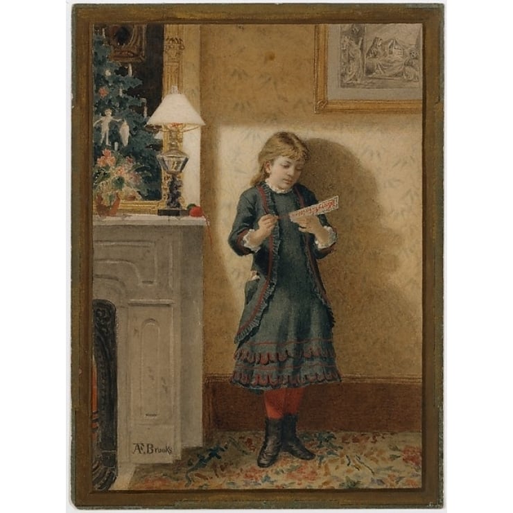 Child with Christmas Card Poster Print by Alden Finney Brooks (1840 ??1932) (18 x 24) Image 1