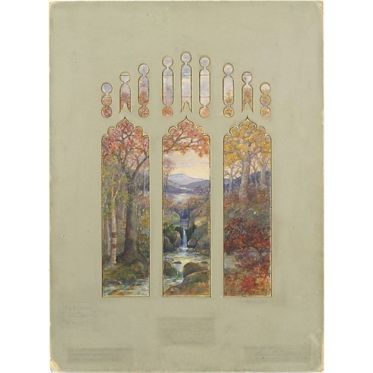 Design for Autumn Landscape window Poster Print by Louis Comfort Tiffany (American York 1848 ??1933 York) (18 x Image 1