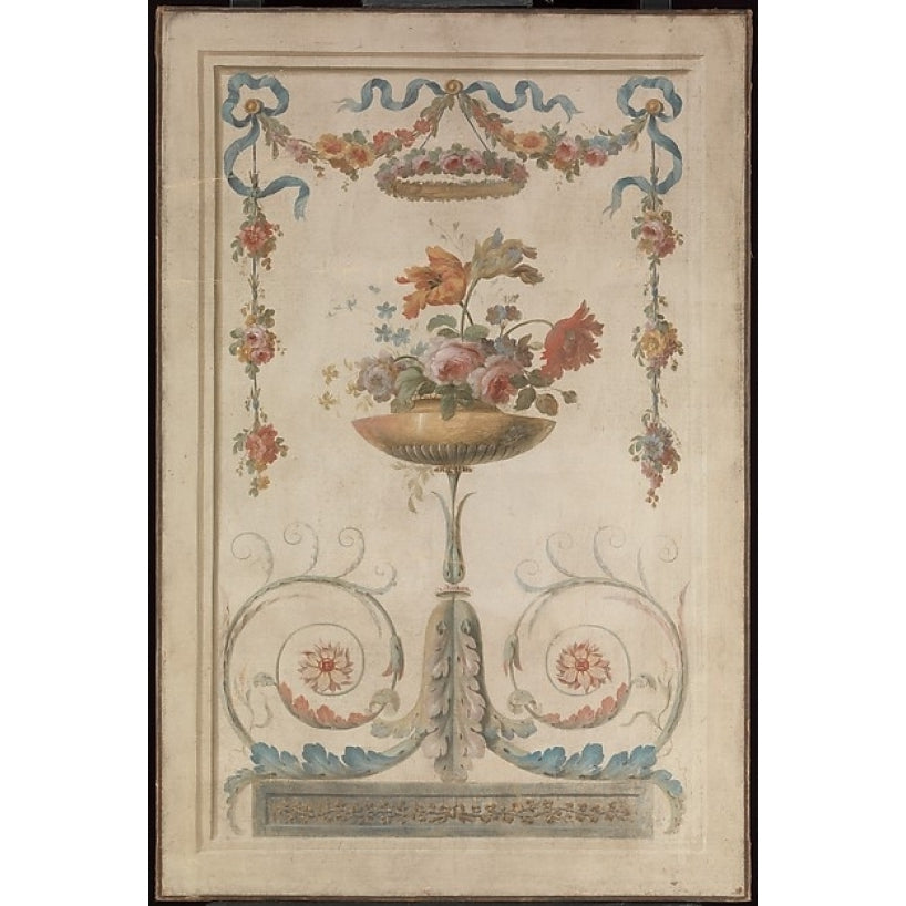 Vase of Flowers Resting on Foliate Scrolls Poster Print by French Painter 18th century (18 x 24) Image 1