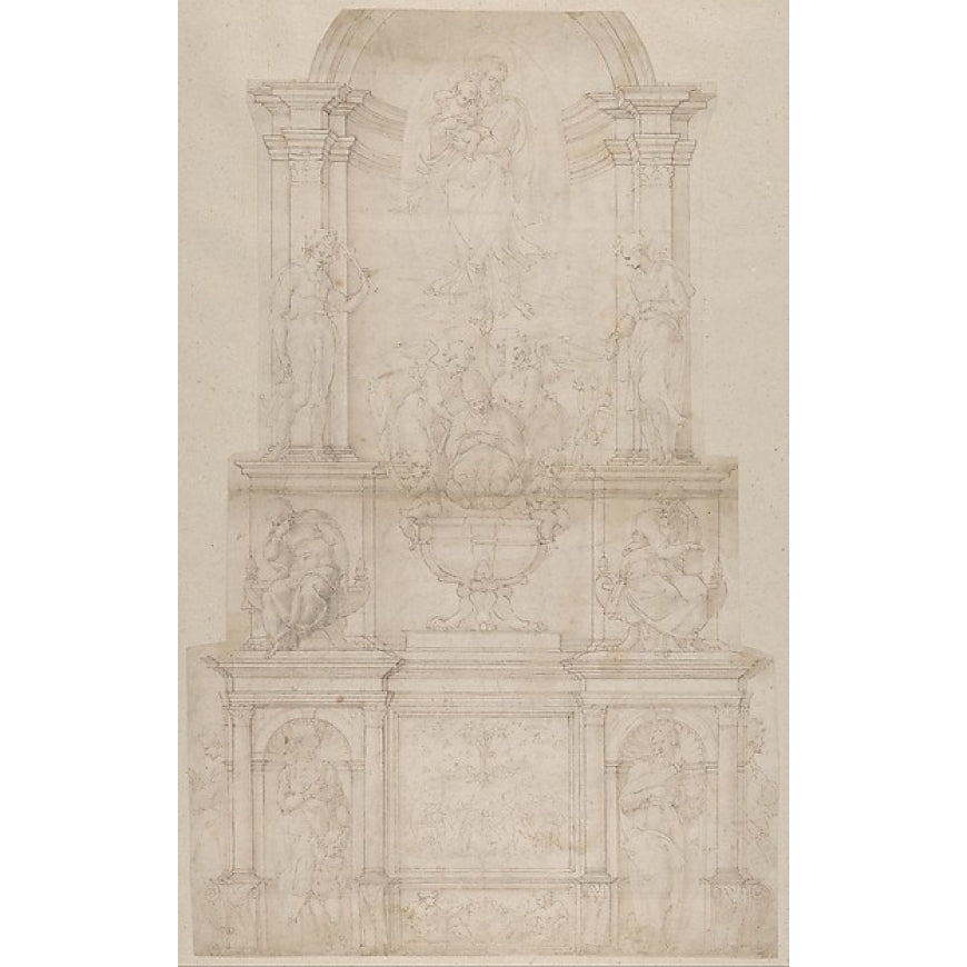 Design for the Tomb of Pope Julius II della Rovere Poster Print by Michelangelo Buonarroti (Italian Caprese 1475 ??1564 Image 1