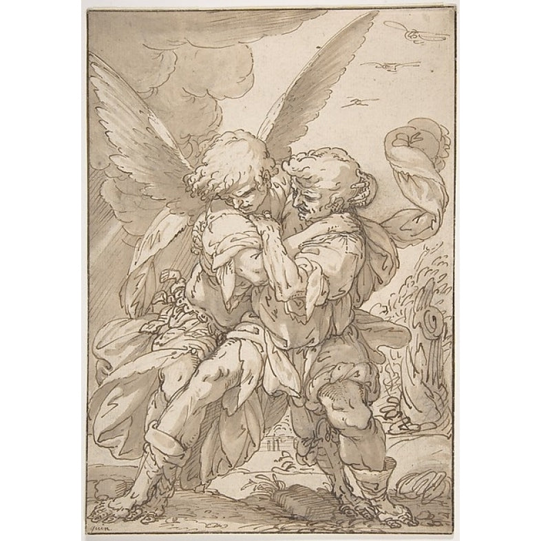 Jacob Wrestling with the Angel Poster Print by attributed to Giulio Benso (Italian Pieve di Teco 1592 ??1668 Pieve di Image 1