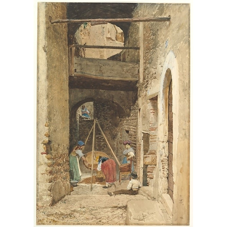 Italian Courtyard and Figures Poster Print by Cavaliere Pio Joris (Italian Rome 1843 ??1921 Rome) (18 x 24) Image 1