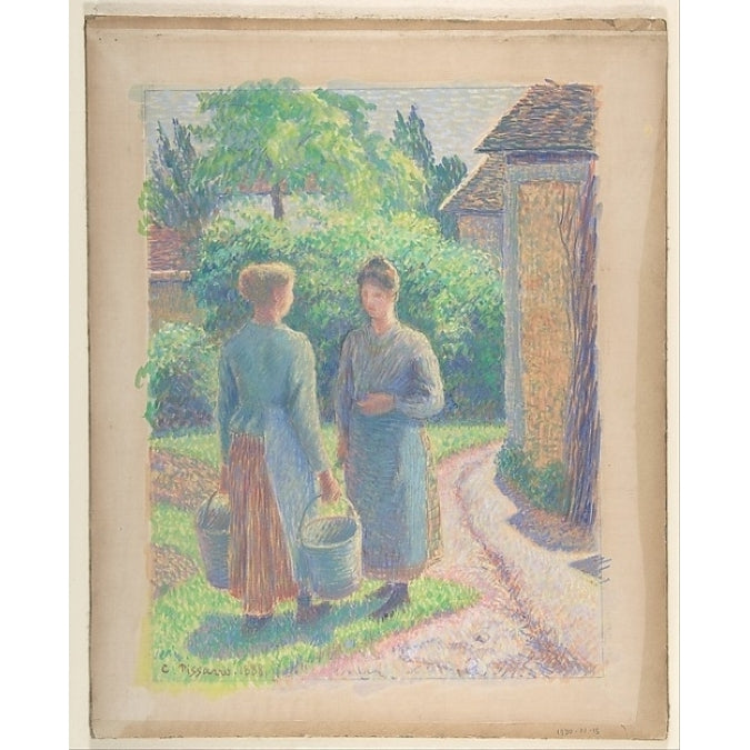 Two Women in a Garden Poster Print by Camille Pissarro (French Charlotte Amalie Saint Thomas 1830 ??1903 Paris) (18 x Image 1