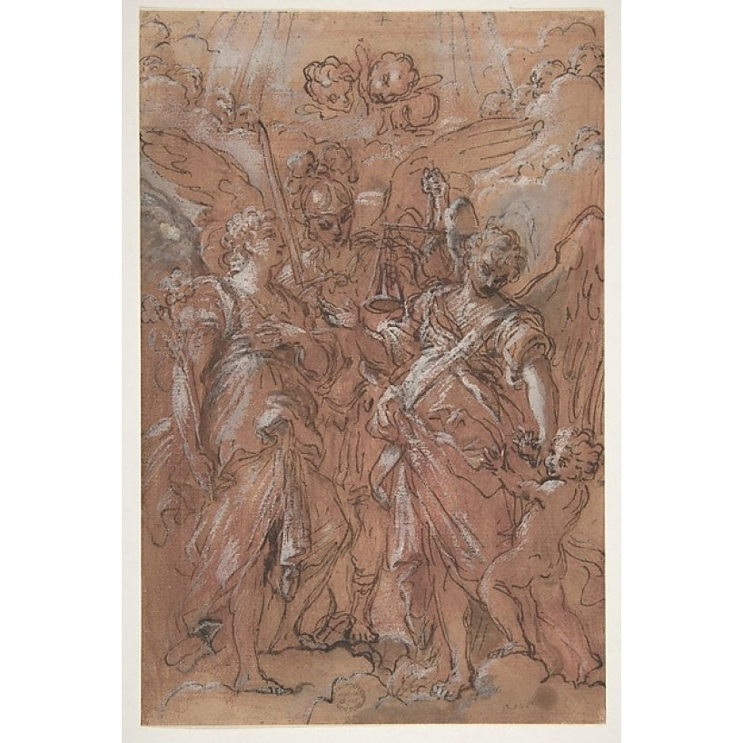 The Archangels Gabriel Michael and Raphael (recto); sketches of figures (verso) Poster Print by Giuseppe Passeri (18 x Image 1