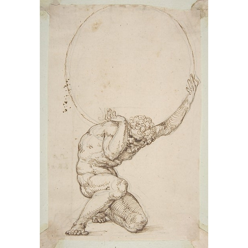 Crouching Figure of Atlas Poster Print by Baldassare Tommaso Peruzzi (Italian Ancaiano 1481 ??1536 Rome) (18 x 24) Image 1