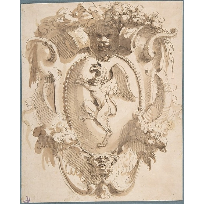 Design for a Cartouche with a Coat of Arms containing a Griffin Poster Print by Carlo Bianconi (Italian Bologna Image 1