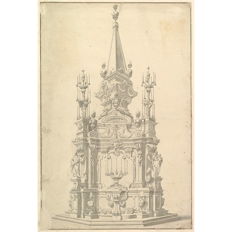 Elevation for a Catafalque Surmounted by an Obelisk. Poster Print by Workshop of Giuseppe Galli Bibiena (Italian Parma Image 1