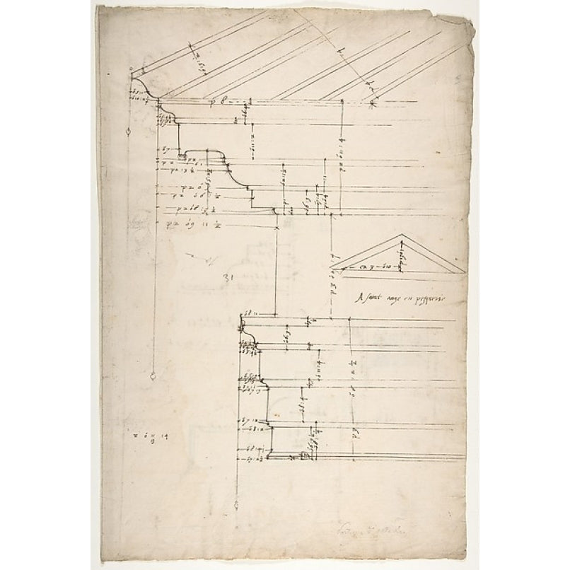 Portico Octavia pediment and entablature elevation; pediment elevation (recto) Temple of Antoninus and Faustina Image 1