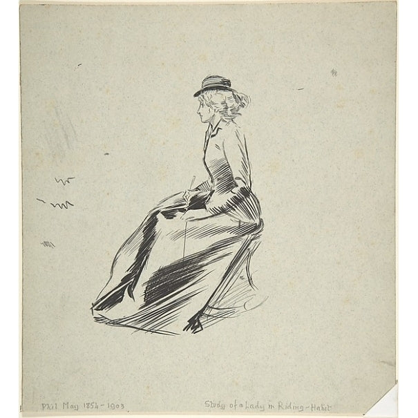 Study of a Lady in a Riding Habit Poster Print by Phil May (British Wortley Leeds 1864 ??1903 London) (18 x 24) Image 1