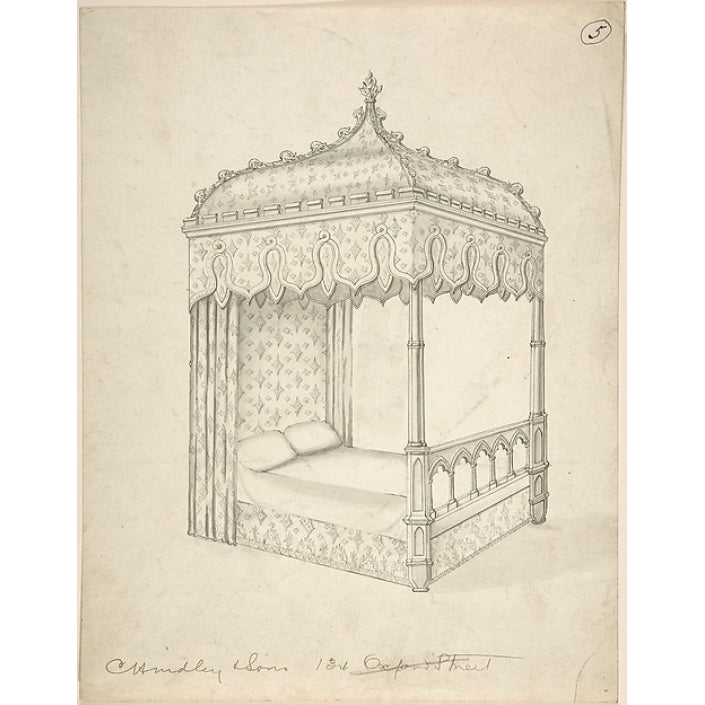 Design for a Gothic Bed with Canopy Poster Print by Charles Hindley and Sons (18 x 24) Image 1