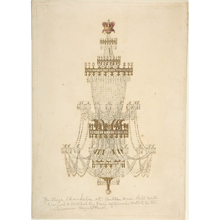 Large Chandelier at Carlton House Pall Mall Poster Print by Edmund Thomas Parris (British Middlesex 1793??1873 London) Image 1