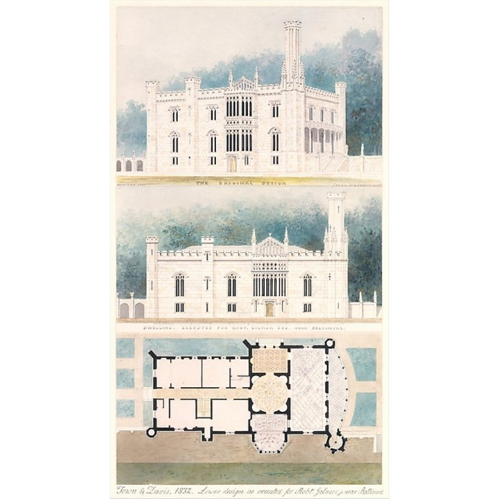 Glen Ellen for Robert Gilmor Towson Maryland (perspective elevation and plan) Poster Print by Alexander Jackson Image 1