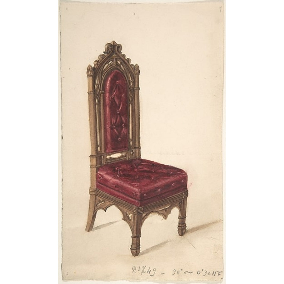 Gothic Style Chair with Dark Wood Frame and Maroon Upholstery Poster Print by Anonymous British 19th century (18 x 24) Image 1