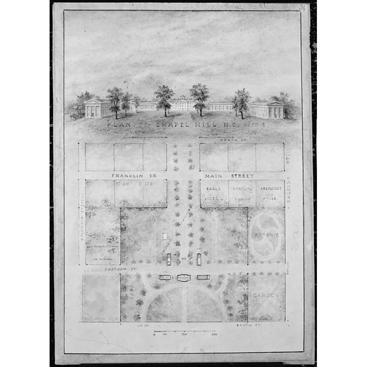 University of North Carolina Chapel Hill (distant perspective and plan of grounds) Poster Print by Alexander Jackson Image 1