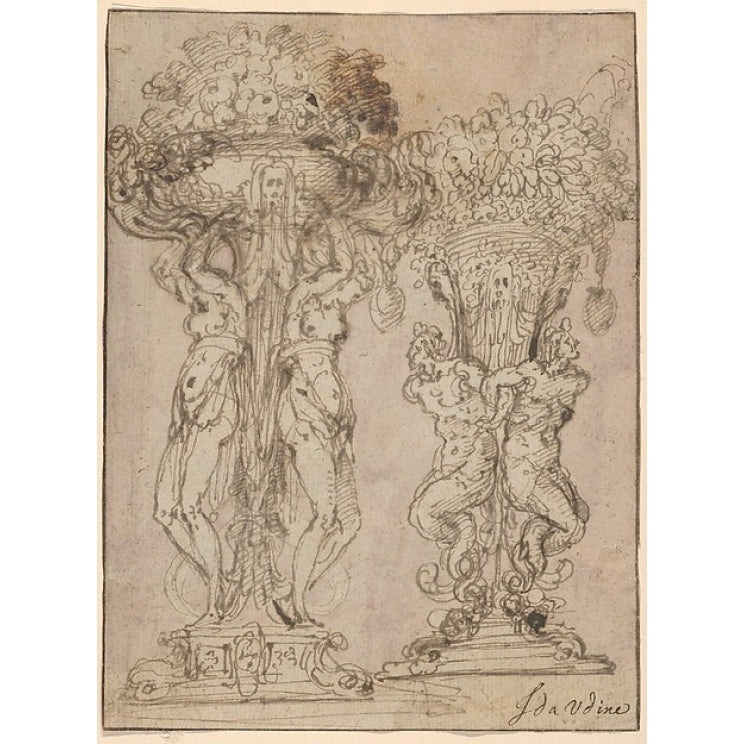 Two Designs for a Flower Pedestal Poster Print by Guglielmo della Porta (Italian Porlezza near Lake Lugano ca. Image 1