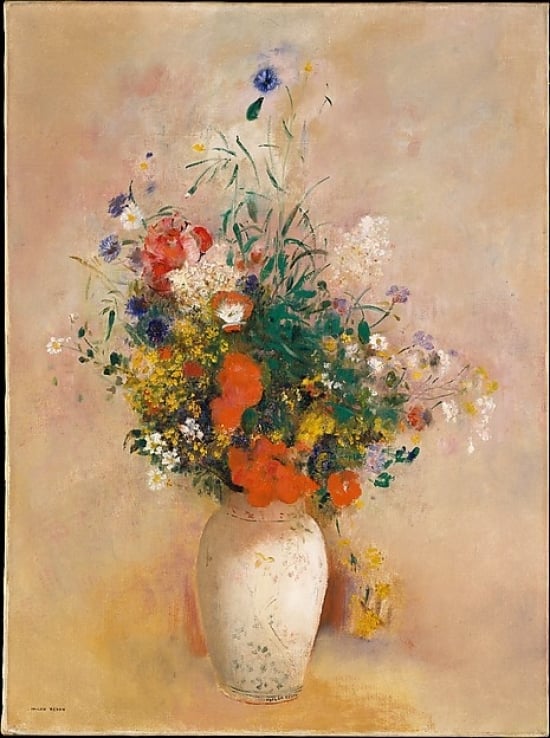 Vase of Flowers (Pink Background) Poster Print by Odilon Redon (French Bordeaux 1840 ??1916 Paris) (18 x 24) Image 1