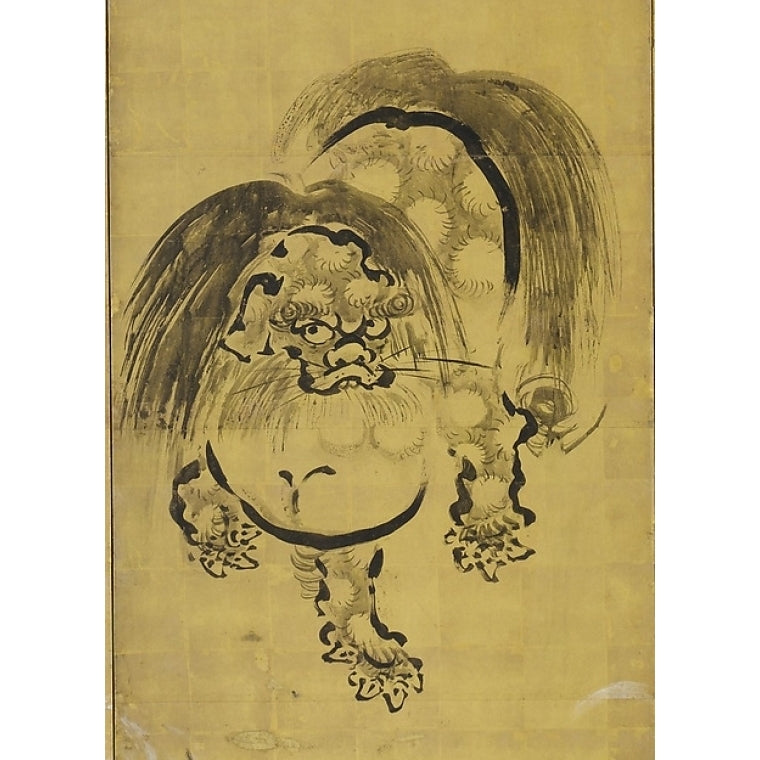 Bugaku Dances (front); Chinese Lions (reverse) Poster Print by Hanabusa Itcho (Circa 1724) Image 1