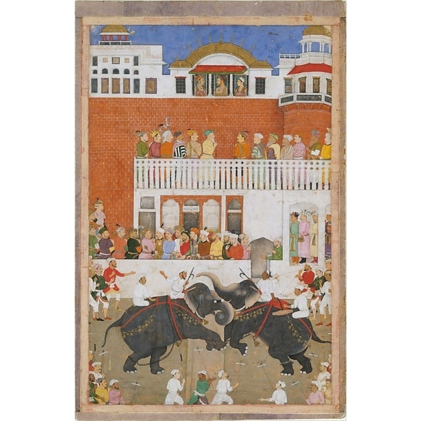 Shah Jahan Watching an Elephant Fight Folio from a Padshahnama Poster Print by Bulaqi (18 x 24) Image 1