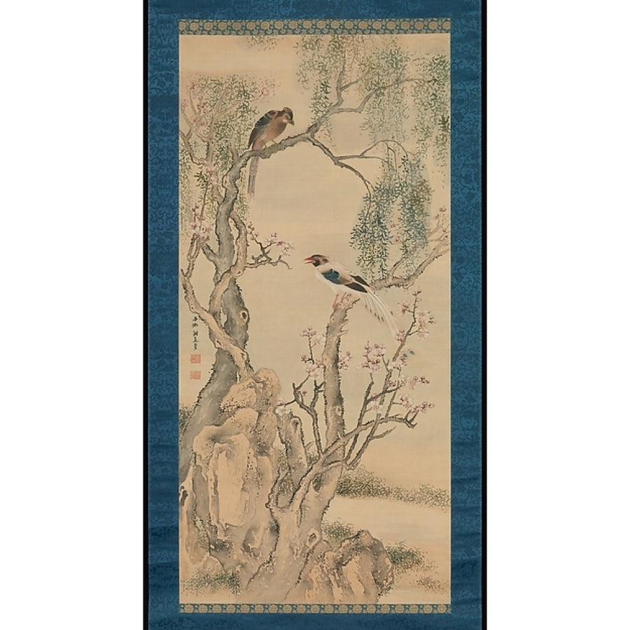 Birds in Willows and Blossoming Peach Tree Poster Print by Yosa Buson (Japanese 1716 ??1783) (18 x 24) Image 1